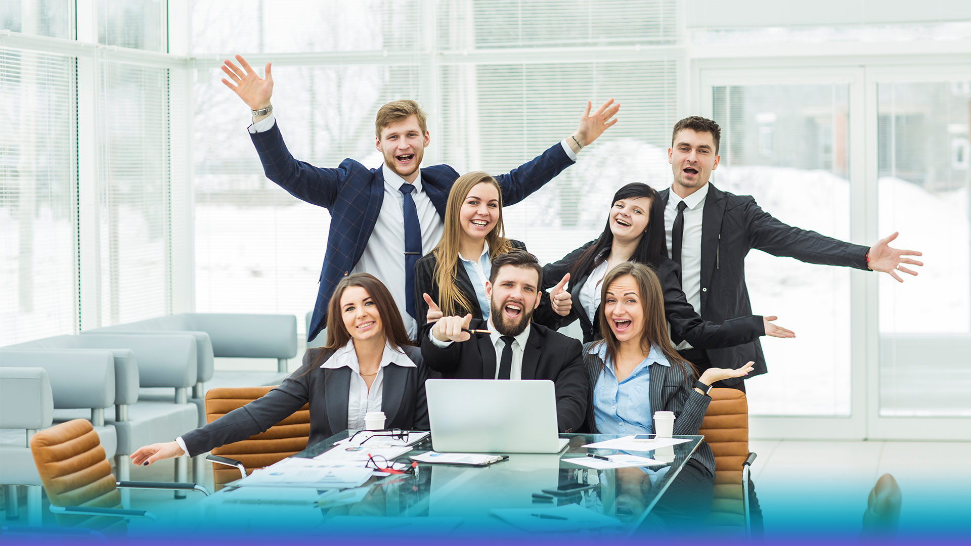 happy employees in an office